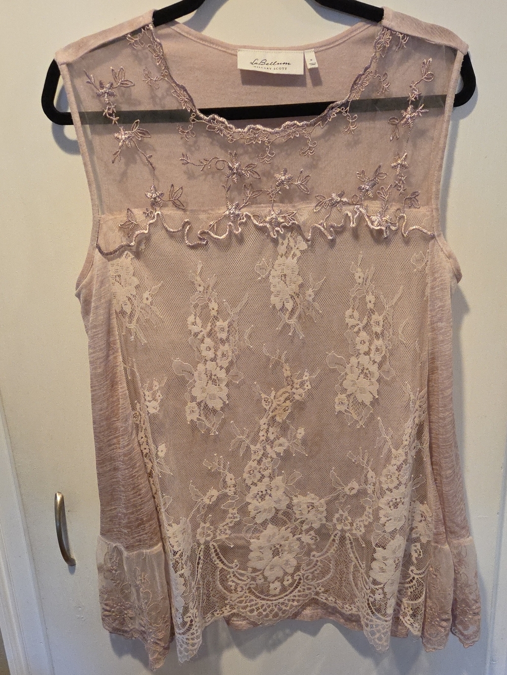 Embroidered Lace Tank in Dusty Rose M
